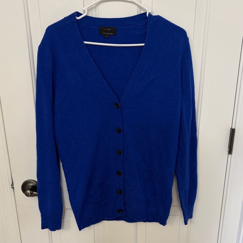 J.Crew Classic V Neck Wool Cashmere Knit Cardigan in Royal Blue